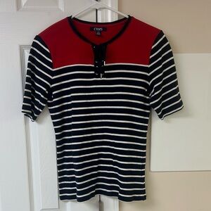 CHAPS Striped Short Sleeve Henley Top